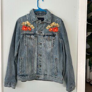 Lucky Brand Boyfriend Denim Jacket floral Embroidery Size M